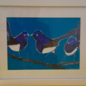 Three blue wrens