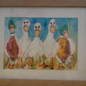 Five waddling ducks