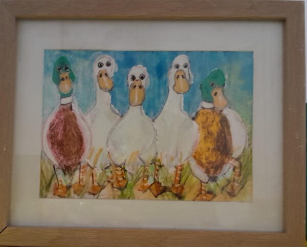 Five waddling ducks