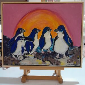 Fairy penguins at sunset